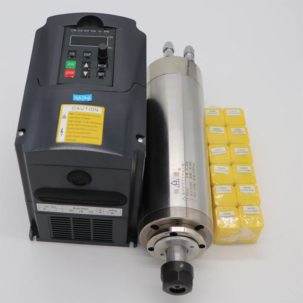 Комплект шпинделя с ЧПУ ER20 2.2KW шпиндель водяного охлаждения+ 1 шт. 2.2KW Инвертор+ 12 шт. ER20 цанги