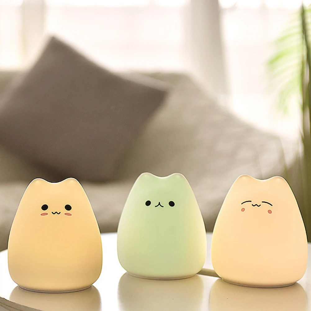 

1 Pc Cute LED Night Light Silicone Touch Sensor 7 Colors Cat Night Lamp