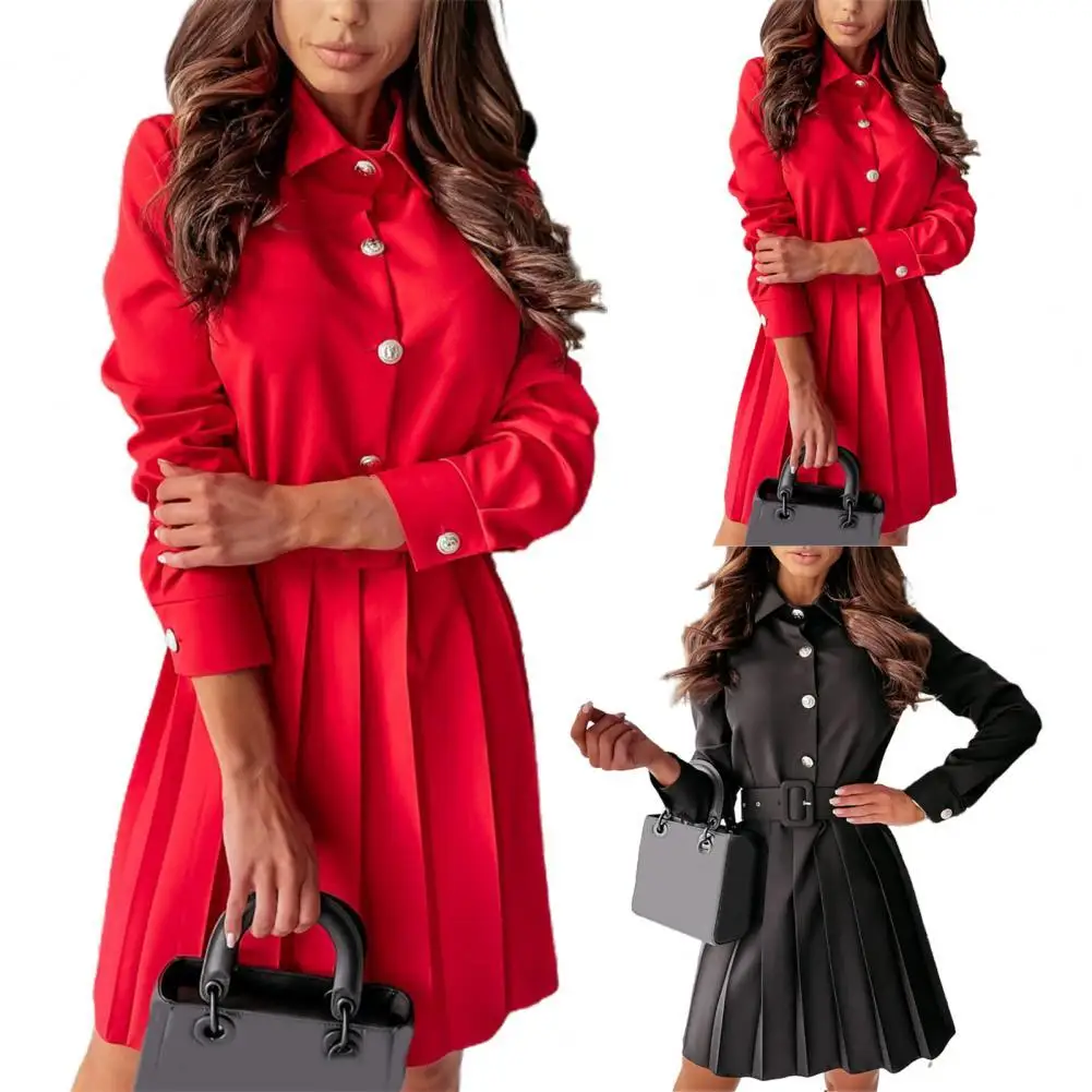 

Single Breasted Polyester Wear Resistant Solid Color Slim Mini Dress Women Costume Ladies Dress for Outdoor