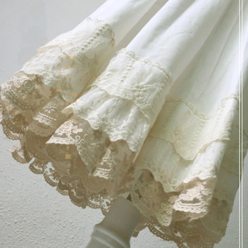 

Женская кружевная юбка Mori Girl, белая хлопковая многослойная плиссированная Нижняя юбка с вышивкой, юбка принцессы, A285