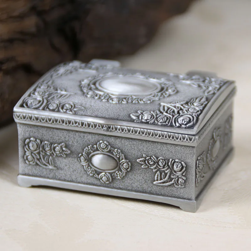Antique Rose Flower Jewelry Box Creative Zinc Alloy Necklace Storage Box Birthday Gift Trinket Storage Display Chest Organizer