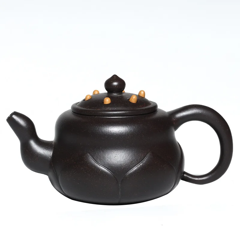 

Hundred Believe Dark-red Enameled Pottery Teapot Raw Ore Pure Full Manual Make Black Jinsha Lotus Leaf The Lotus Root Kettle
