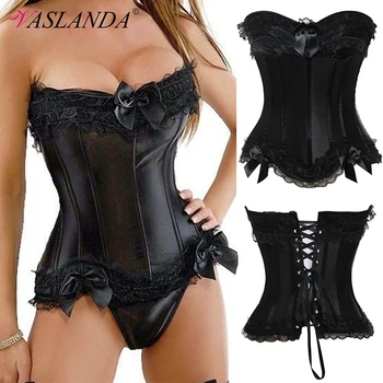 Womens Corset Plus Size Lace Up Boned Overbust Bustier Top Sexy Lingerie Sets Waist Cincher Basque Corselet Halloween Costume 1
