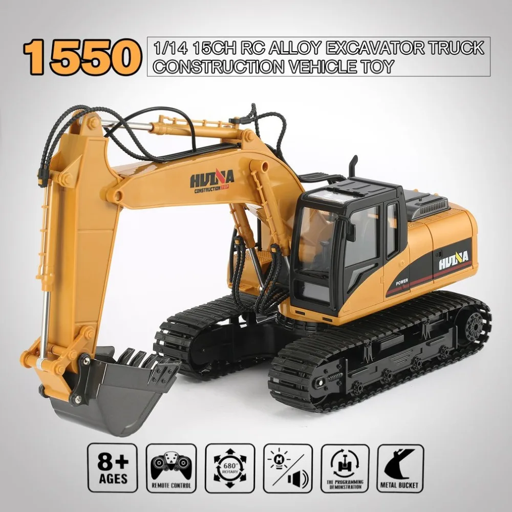 HuiNa 1550 RC Гусеничный автомобиль 15CH 2,4G 1:14 RC металлический экскаватор зарядка 1:12 RC автомобиль с батареей RC сплав экскаватор RTR для детей