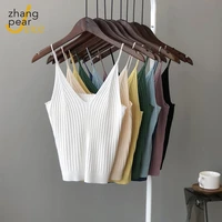 women knitted cami top summer candy color spaghetti straps slim fitted top camis v neck casual shirt camis tank basic