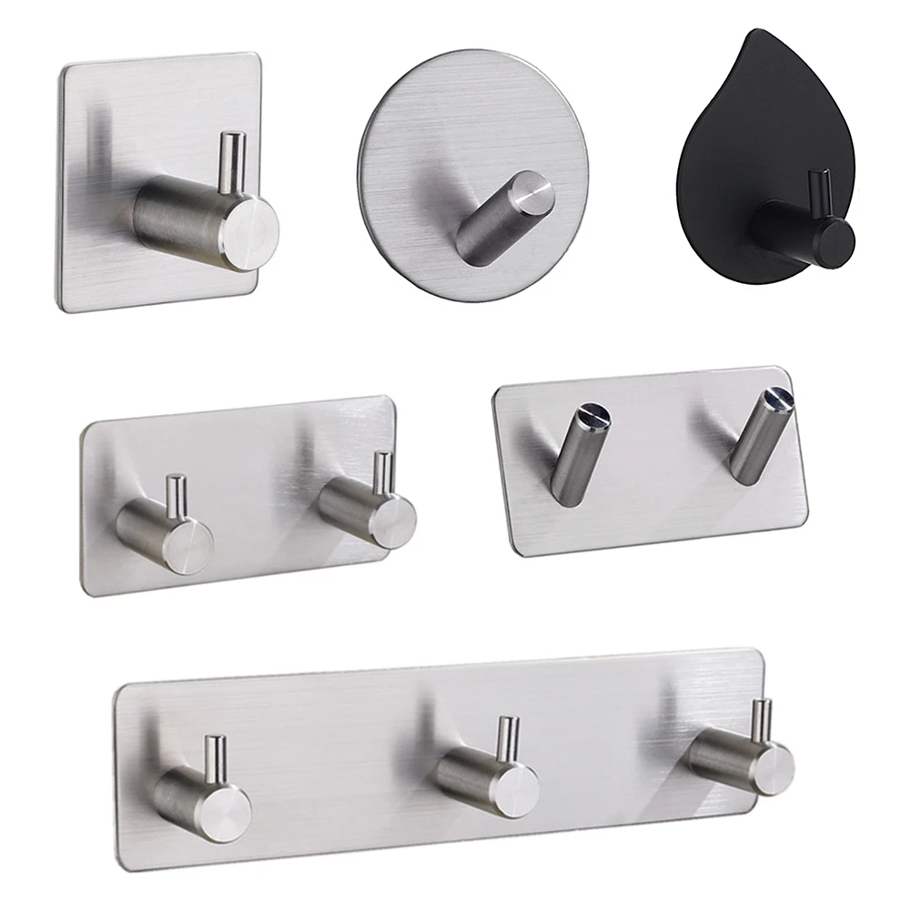 

2021 New Self Adhesive Stainless Steel Heavy Load Hook Kitchen Universal Clothes Hangers Bathroom Multi-Purpose Wall Door Hooks
