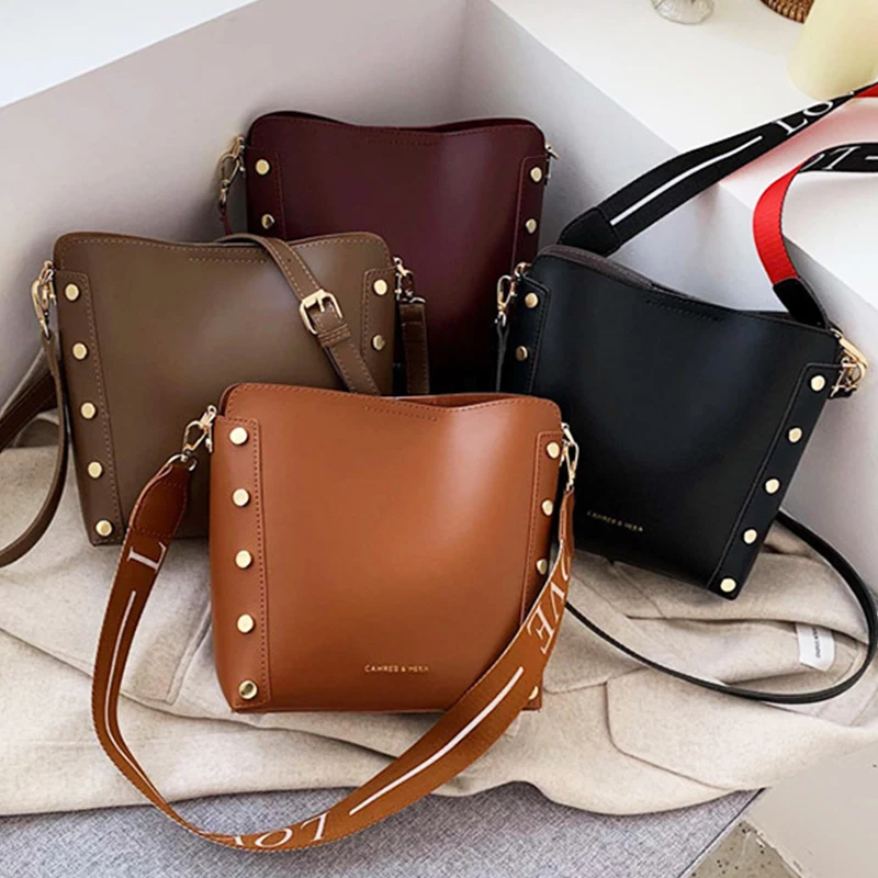 

vintage Matte Womens Bucket bag Fashion Designer PU Leather Shoulder Messenger Bag lady temperament large capacity handbags tote