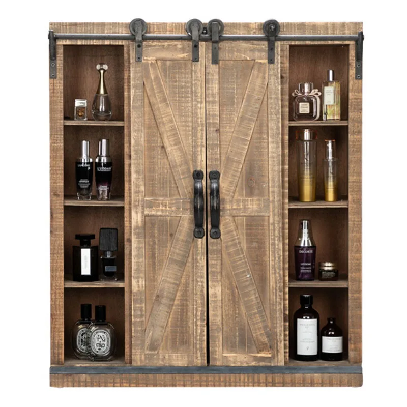 

Double Barn Door Slide Rail TV Side Multi-Purpose Cabinet Wall Cabinet 75x25x81CM MDF Paste Triamine Retro Color[US-Stock] Doub