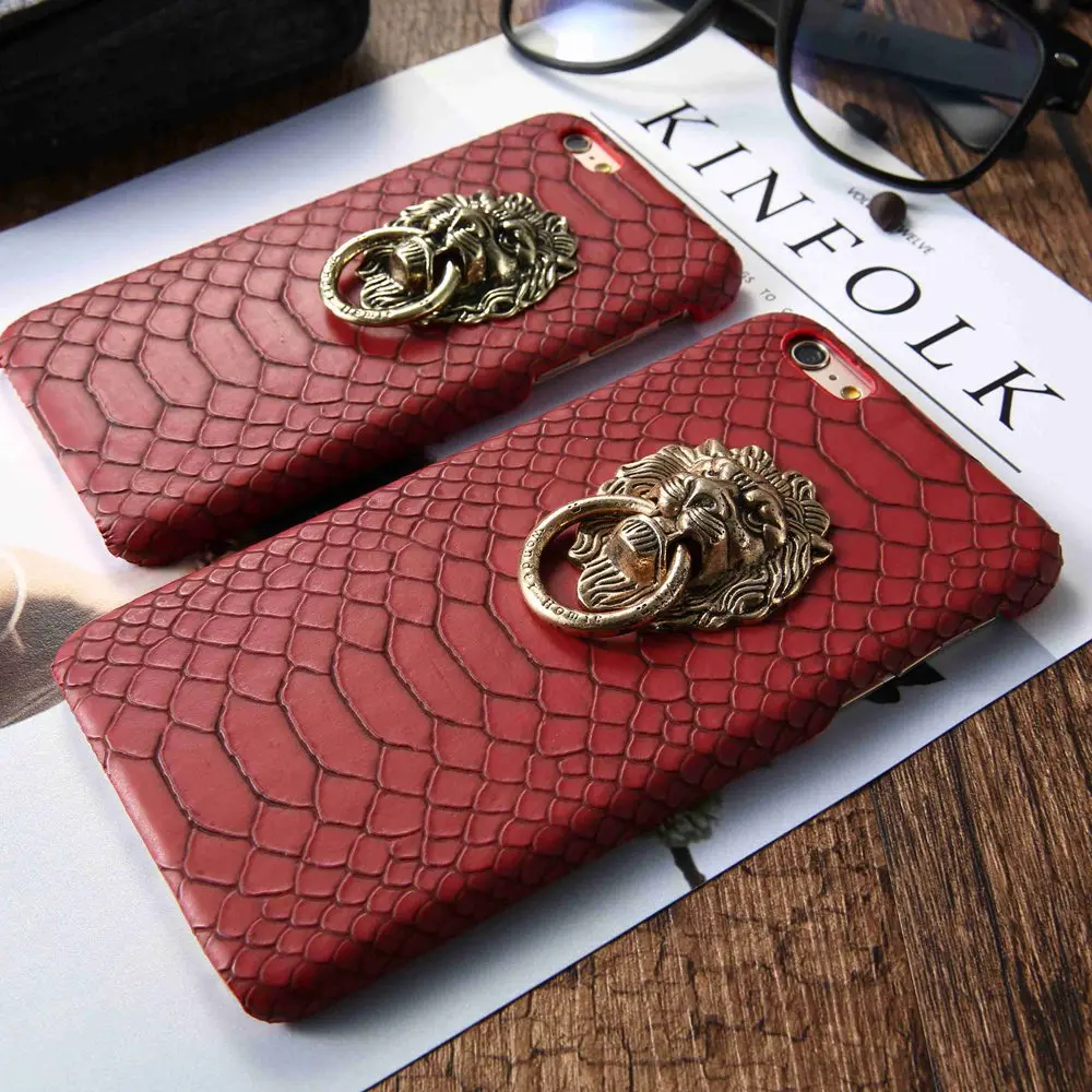 KISSCASE Lion Ring Finger Phone Case For iPhone 7 8 Plus X XS 6 6S Snake Skin Leather Cases iphone 5 5S SE Covers Funda |