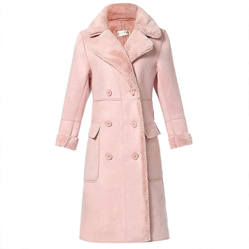 Женский однотонный замшевый Тренч DJN02 теплая длинная куртка из искусственной