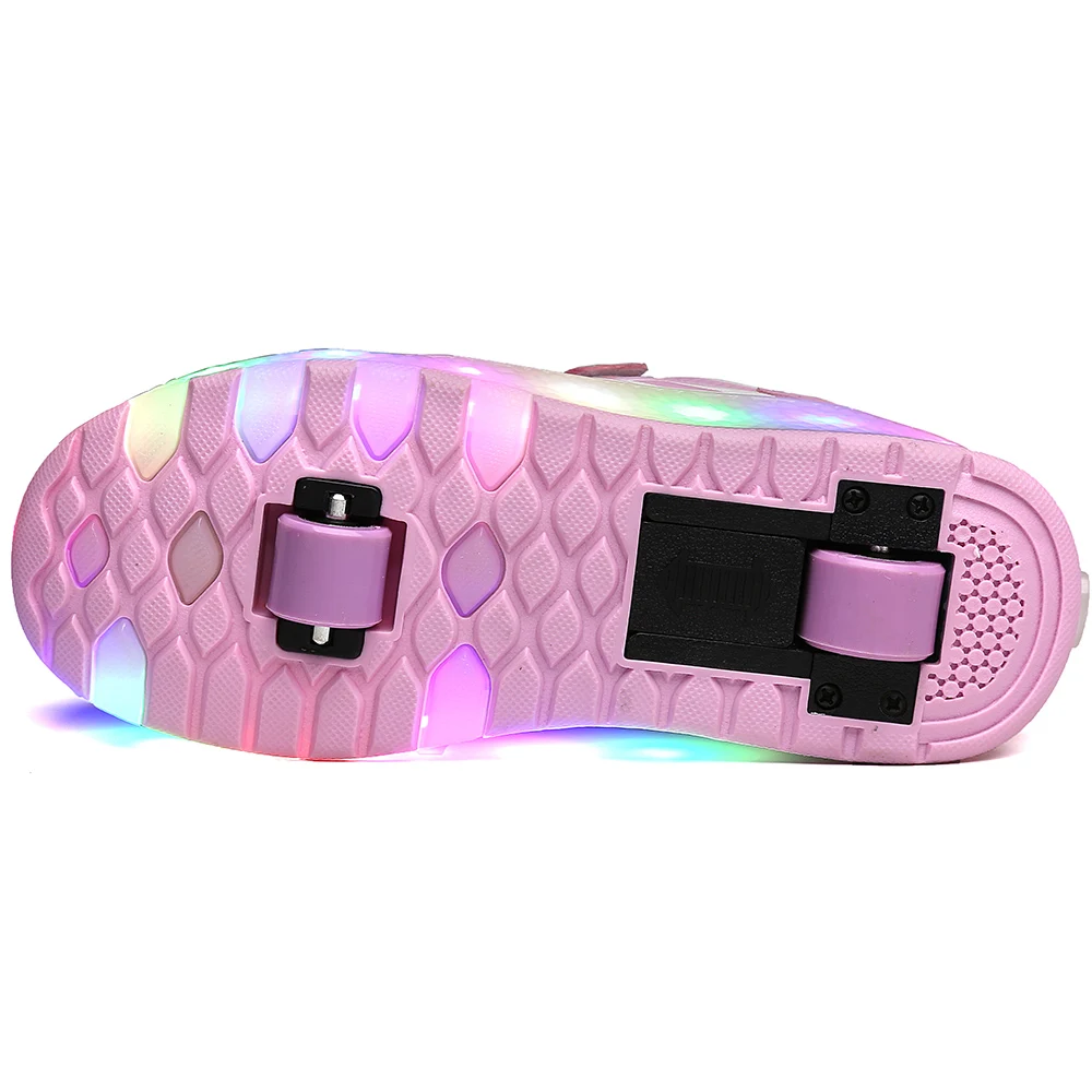 Розовый черный usb зарядка мода Девочки Мальчики светодиодный светильник роликовые коньки обувь для детей Детские кроссовки с колесами два колеса