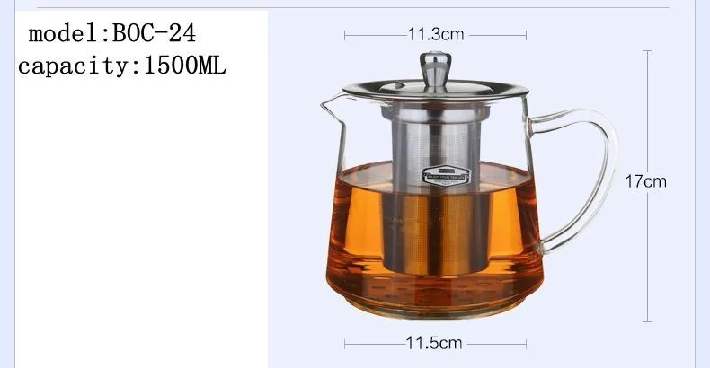 BOC24 1500ML Индукционная специальная кастрюля для варения чая специальная плита стеклянный чайник из нержавеющей стали чайник с внутренним вкладышем цветочный чайник - Цвет: BOC24 1500ML