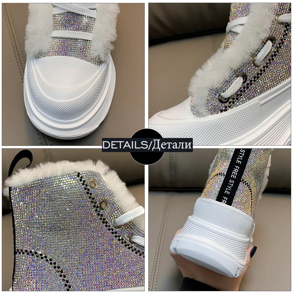 

WETKISS Women Real Fur Snow Boots Warm Wool Ankle Booties Platform Thick Sole Lace Up Casual Sneaker With Plush Fur Winter Shoes