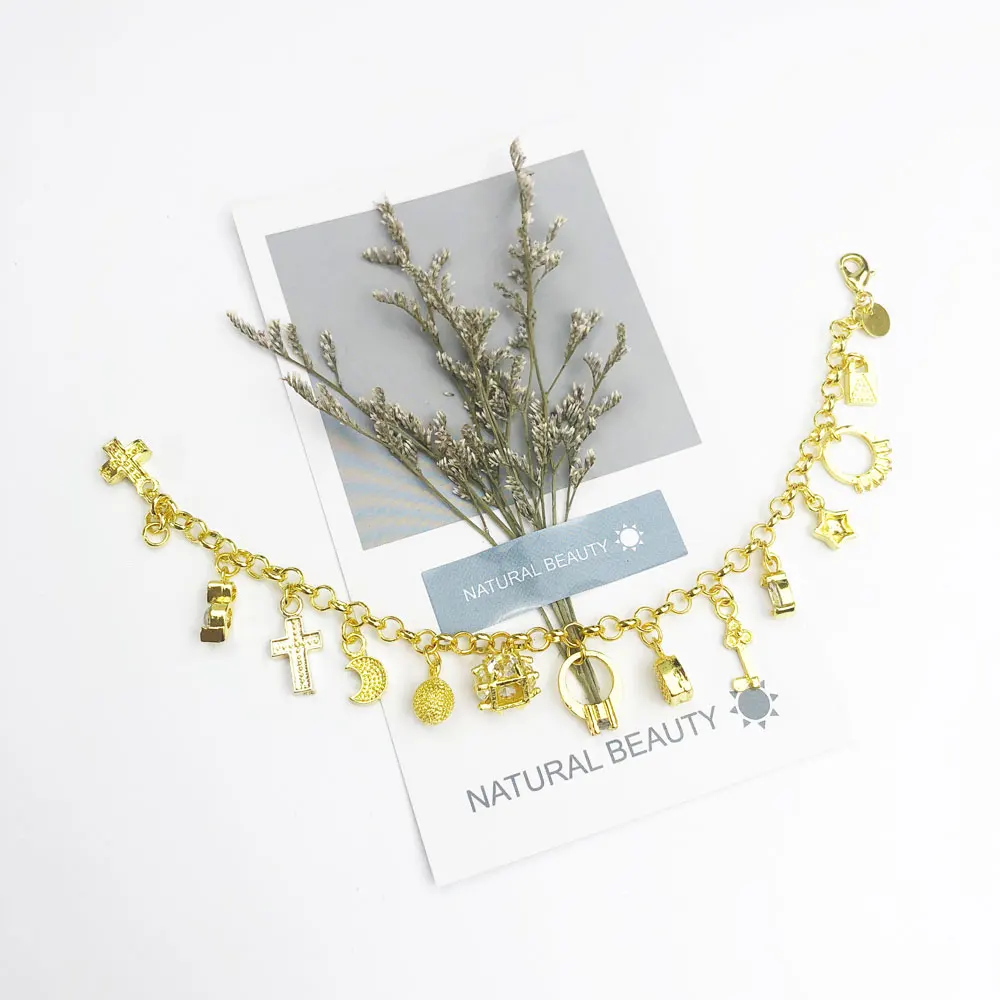 2 цвета луна звезды солнце Крест ключ сердце замок круг Шарм Браслеты Для женщин