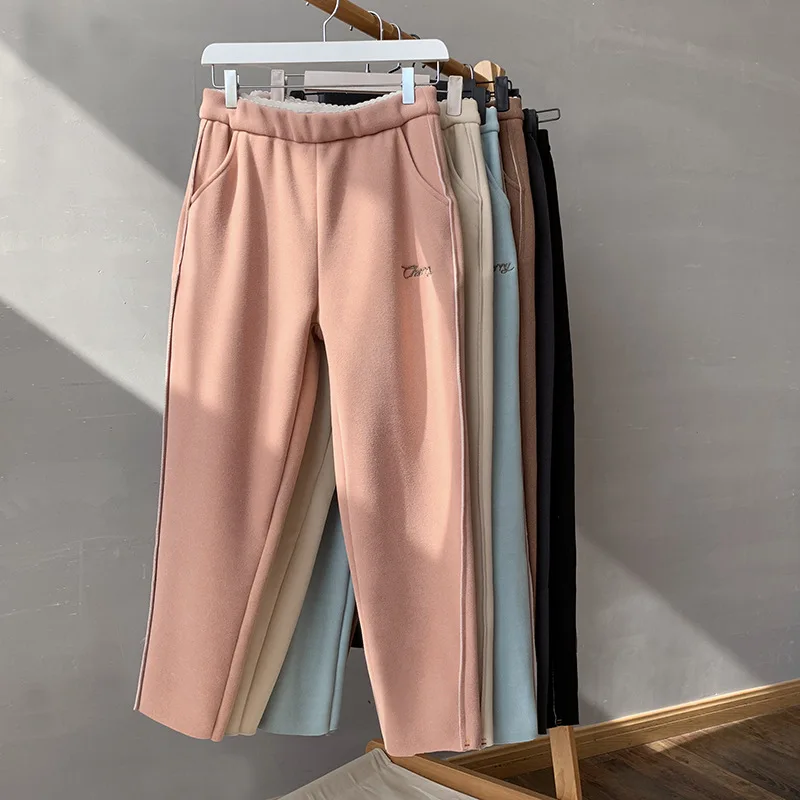 Мягкие брюки до щиколотки женские свободные шерстяные осенне зимние широкие