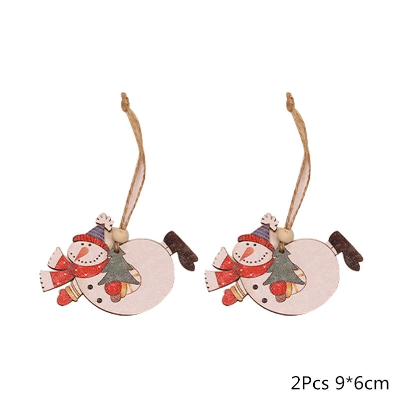 2pcs snowman Деревянная Рождественская елка, украшения, деревянная подвеска, автомобиль/Лось/звезда, поделки своими руками, Noel, рождественские украшения для дома, рождественский подарок для детей - Цвет: 2pcs snowman