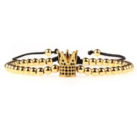 4mm copper beads bracelet bangles for women men novelty crown king queen beaded charm bracelets cool trend jewelry for boy girl