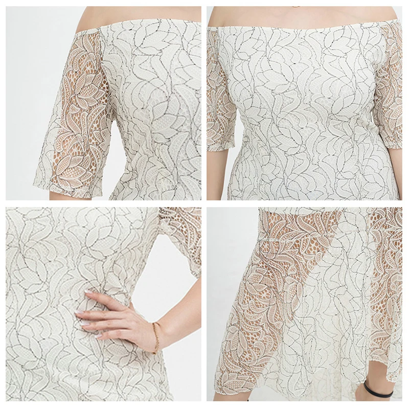 

Plus Size Summer Dress White Elegant Lace Jupes Women's 2021 Off Shoulder Backless Oversized dresses Lady Tulle Dress