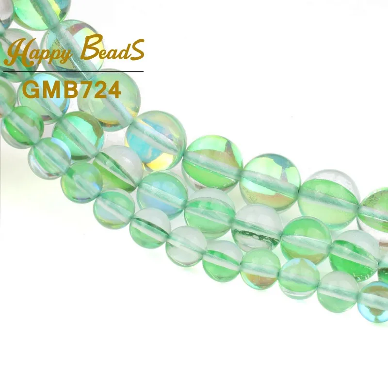 Зеленый флэш австрийский хрусталь Блестящий лунный камень Гладкие Круглые