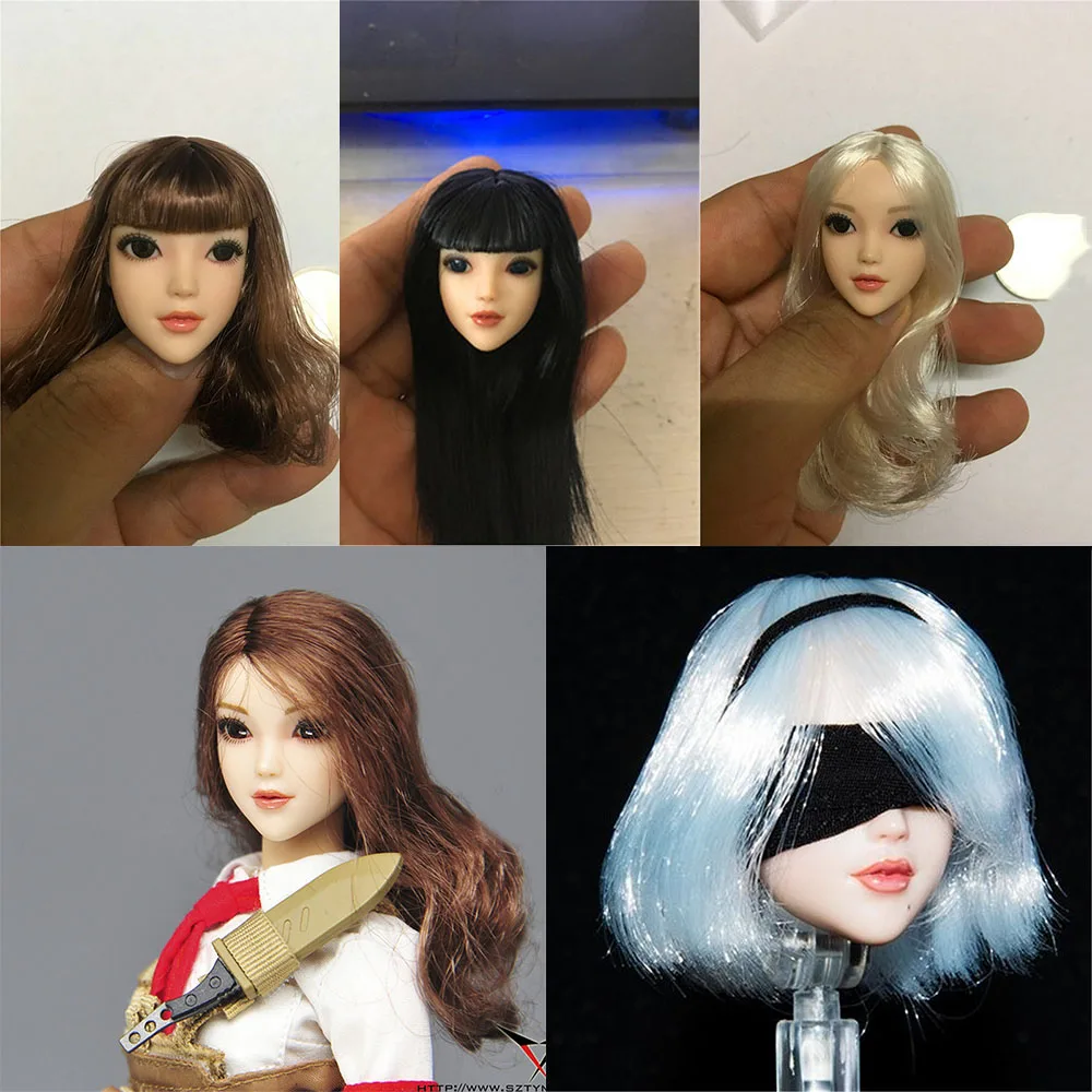 

5 Style 1/6 Scale Female Figure 2B Sister BJD OB Head Sculpt Headplay Model With Movable Eyes Model for 12'' Body