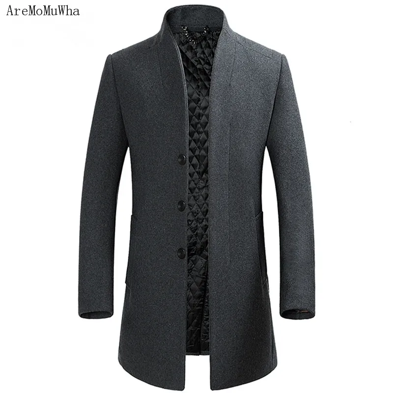 

AreMoMuWha Autumn and Winter New Style Men's Woolen Coat Medium and Long Business Casual Coat Plus Cotton Thickening M-3XL QX058