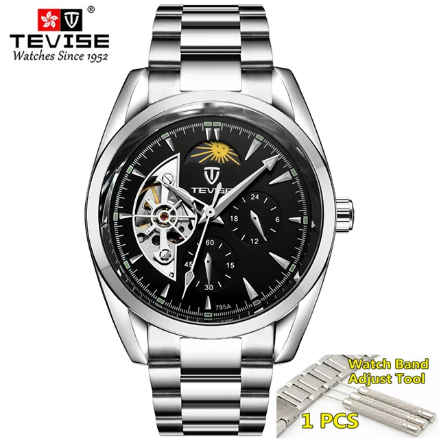 silver-black Tevise мужские часы Топ бренд класса люкс мужские механические часы автоматические нержавеющая сталь золотые мужские часы Relogio Masculino - Цвет: silver-black