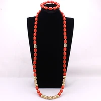 4ujewelry men coral beads artificial coral beads for nigerian wedding long necklace and bracelet african jewelry set
