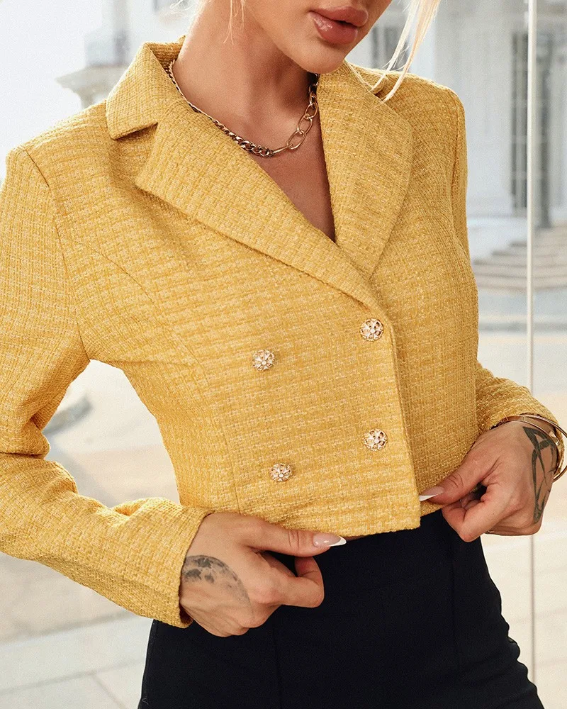 

Double Breasted Long Sleeve Tweed Blazer Coat Women Autumn 2021 New Fashion