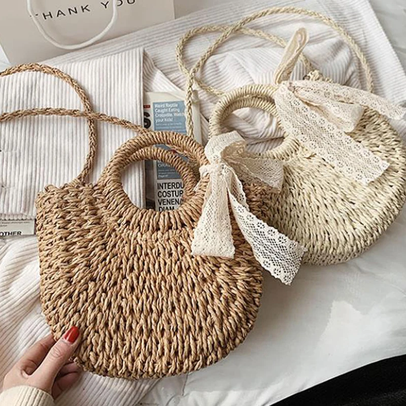 

2021 Spring And Summer Fashion Stereotyped Handbag Or Crossbody Beach Straw Woven Bag（Khaki, Beige）