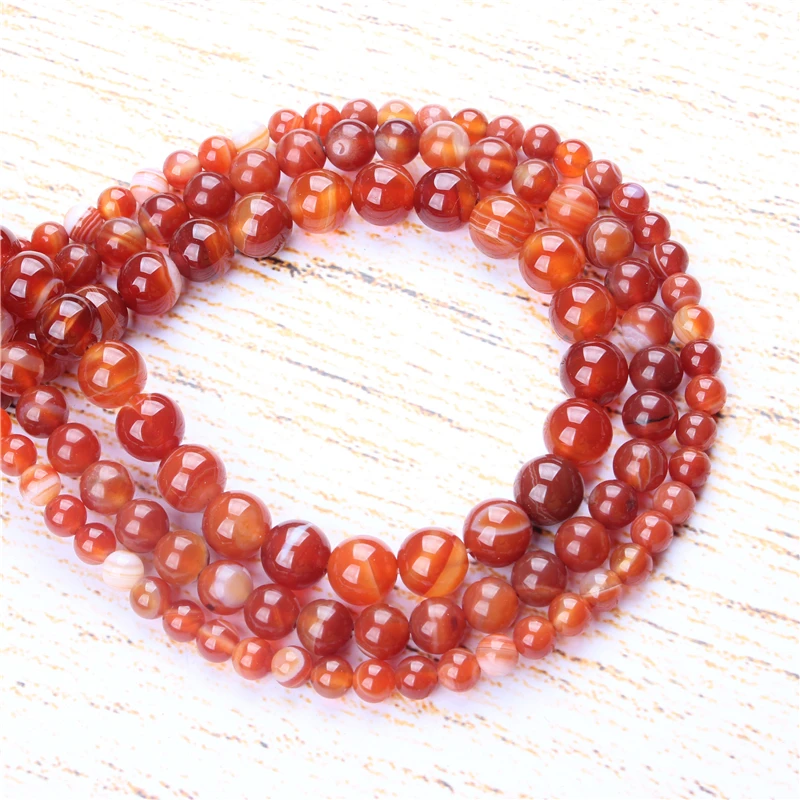 

4 6 8 10 12 mm Red Striped Agate Beads Natural Stones Round Loose Beads For Jewelry Making Bracelet Necklace Diy