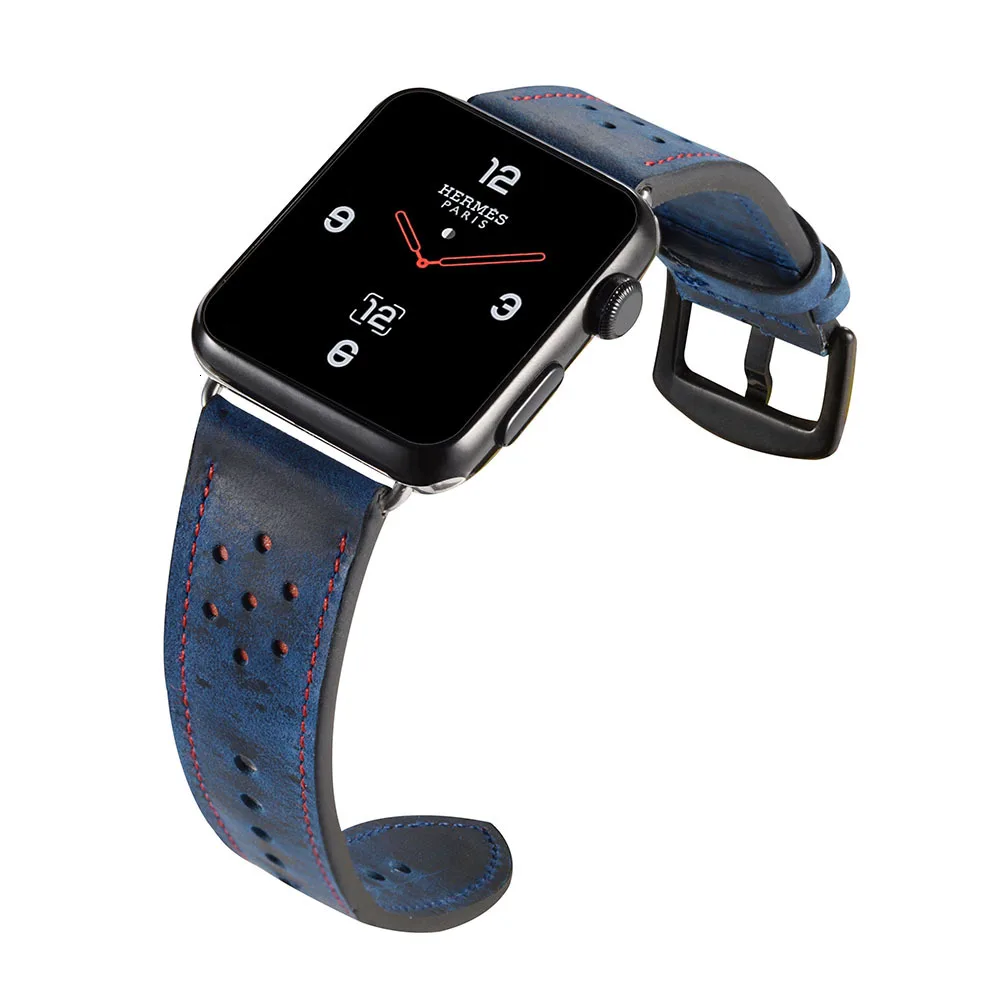 Роскошный кожаный ремешок в стиле ретро для Apple watch 44 мм 42 мм 38 с черным адаптером для iwatch серии 5 1 2 3 ремешок для часов