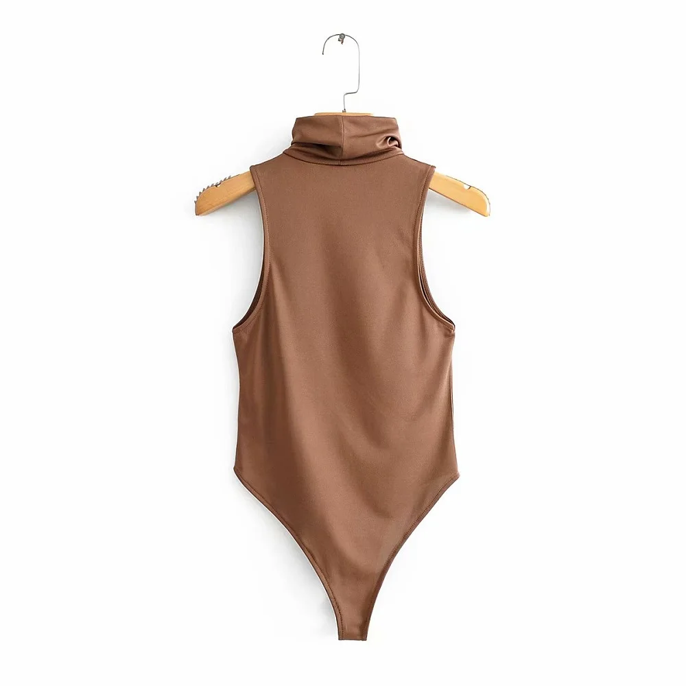 Женские комбинезоны с круглым вырезом элегантные коричневого цвета верхняя