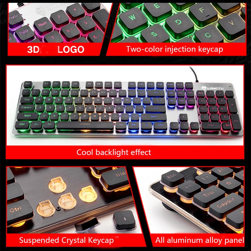 Игровая клавиатура 104 колпачки RGB подсветкой Водонепроницаемый Бесшумная