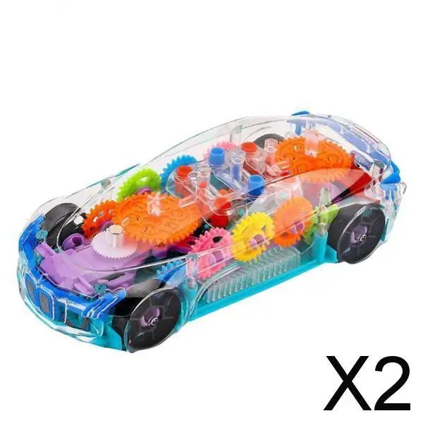 

2xBaby Car Toy with Music And Lights Transparent Mechanical Gear Toy Car