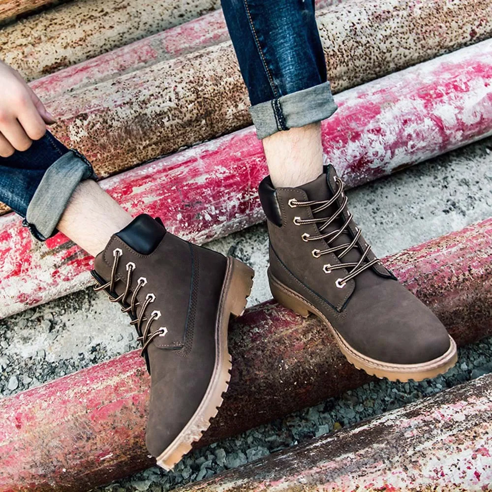 Брендовые мужские ботинки кожаная зимняя теплая обувь мотоциклетные ботильоны