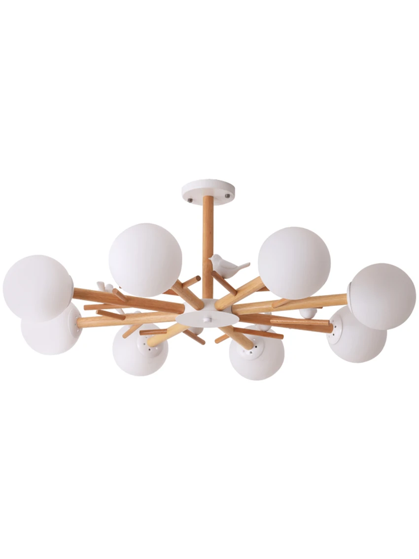 

Nordic Wood Art Chandeliers Lights Shaped Bird Living Room Dining Room Lights Japanese Pendant Lamps Magic Bean Glass Lighting