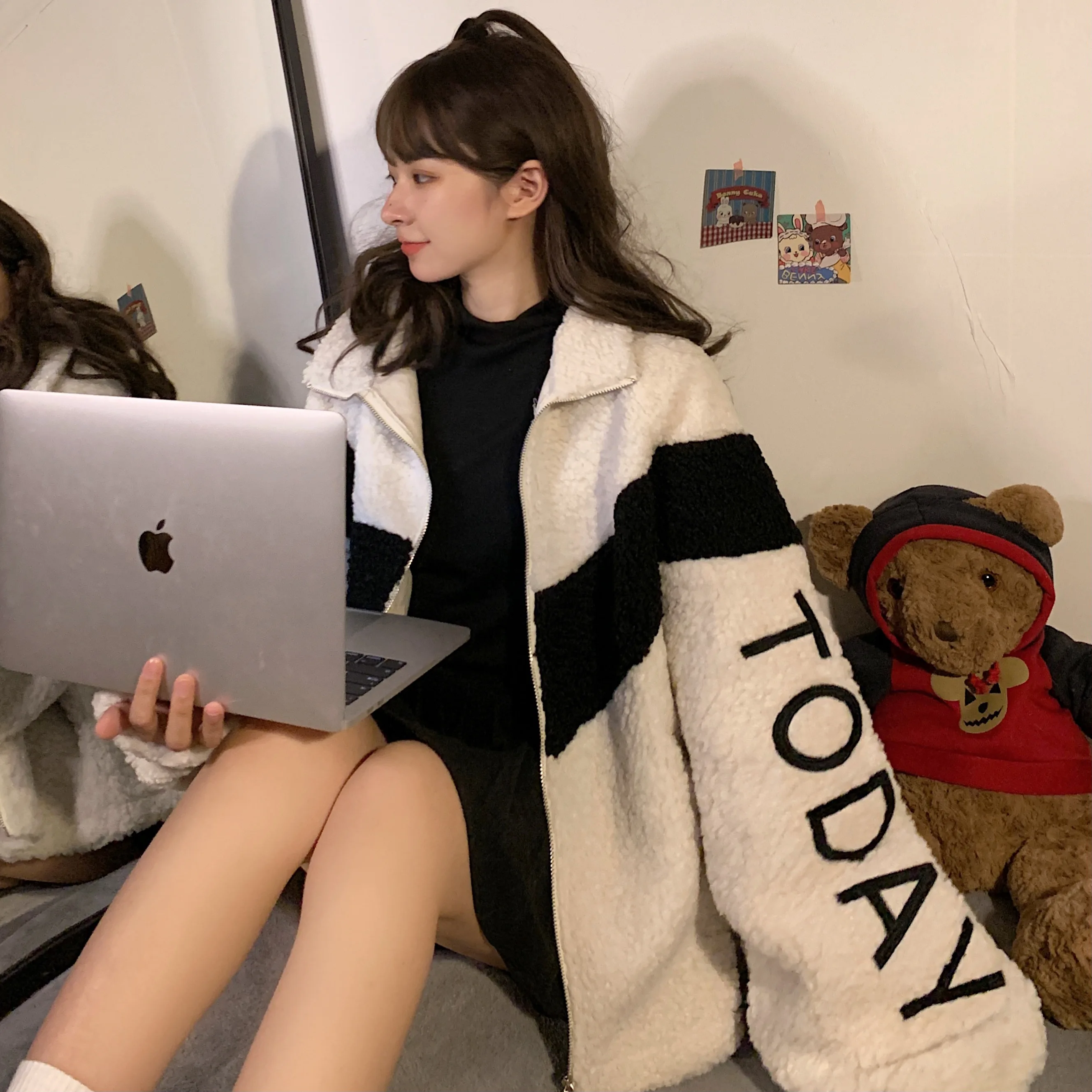 Короткие стильные женские парки из овечьей шерсти дизайнерские утепленные