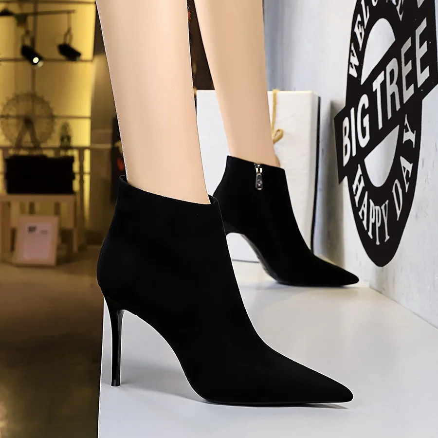 

BIGTREE 2020 Winter Fashion Women Boots Suede Pointed Toe Ankle Boots 9.5CM High Heels Shoes Woman Autumn Female Socks Boots