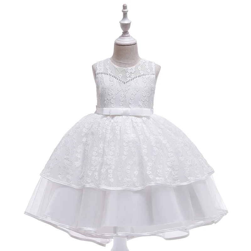 

White Lace Wedding Bridesmaid Summer Dress Trailing Princess Children Birthday Party Prom Vestidos Baby Girls Clothes 3 10 years