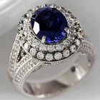 Роскошные трендовые посеребренные геометрические кольца для женщин овальные Королевский синий CZ камень инкрустация модные ювелирные изделия подарок кольцо на годовщину Вечерние