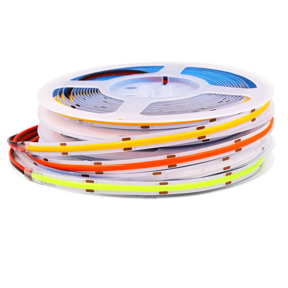 

COB LED Strip 12V 24V 384Led/m RA90 High Bright Thin 5mm 8mm Width 0.5m 1m 2m 3m 4m 5m Flexible Tape Diode Led Strip Light Bar