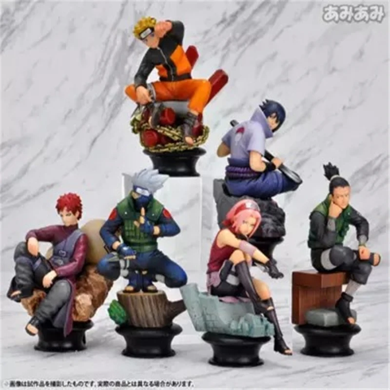 

Anime Naruto Figurine Model 7CM Sasuke Gaara Kakashi Haruno Sakura Action Figures Chess Statue Collectible Toys
