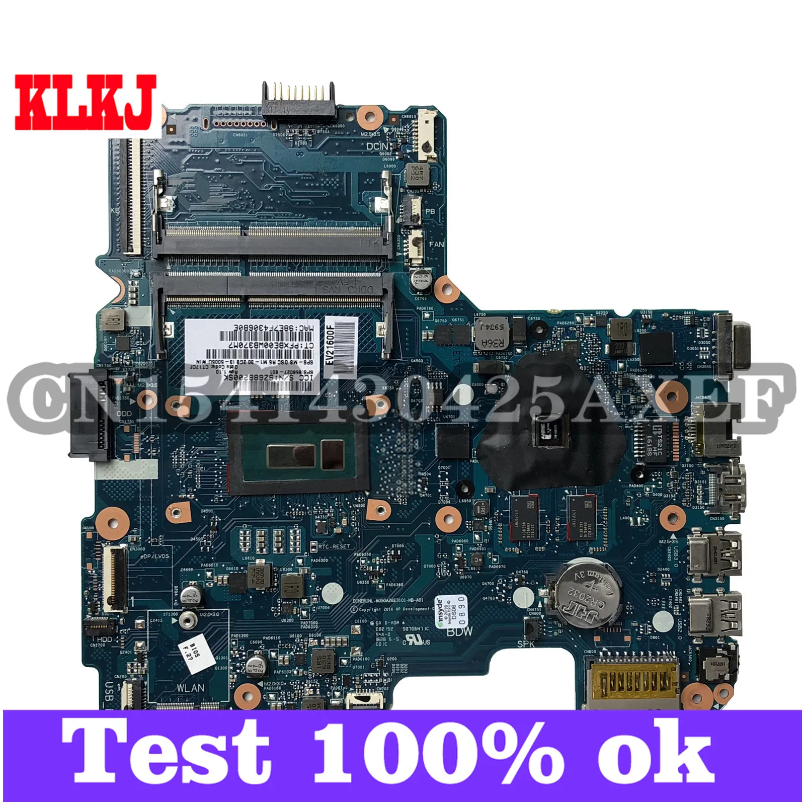 

KLKJ 6050A2823101-MB Laptop Motherboard For HP 15-AM Original Mainboard I3-5005U PM