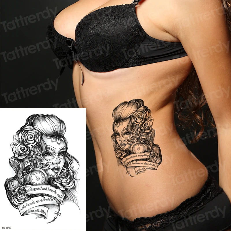 Временные татуировки-наклейки эскизов тату девушка уход за кожей лица розы узор