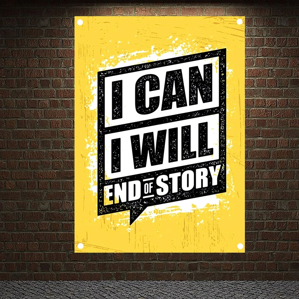 

I CAN I WILL END OF STORY Positive Motivational Fitness Banners Flags Wall Art Workout Poster Tapestry Bedroom Gym Home Decor