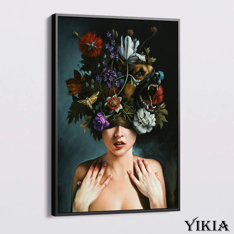 

Artist Surrealist Painting Print on Canvas Abstract Woman Flower Animal picture wall for Living Room Decor Posters and Prints