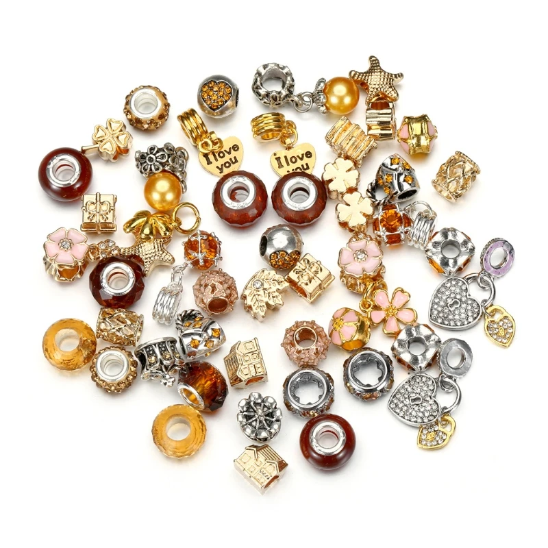 

85LB 50 Pcs Large Hole Metal Beads Charms Spacer Beads European Beads for DIY Jewelry