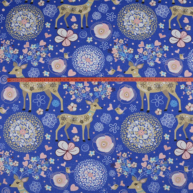 Хорошая плотная парусиновая ткань с рисунком синего оленя хлопковая стеганая