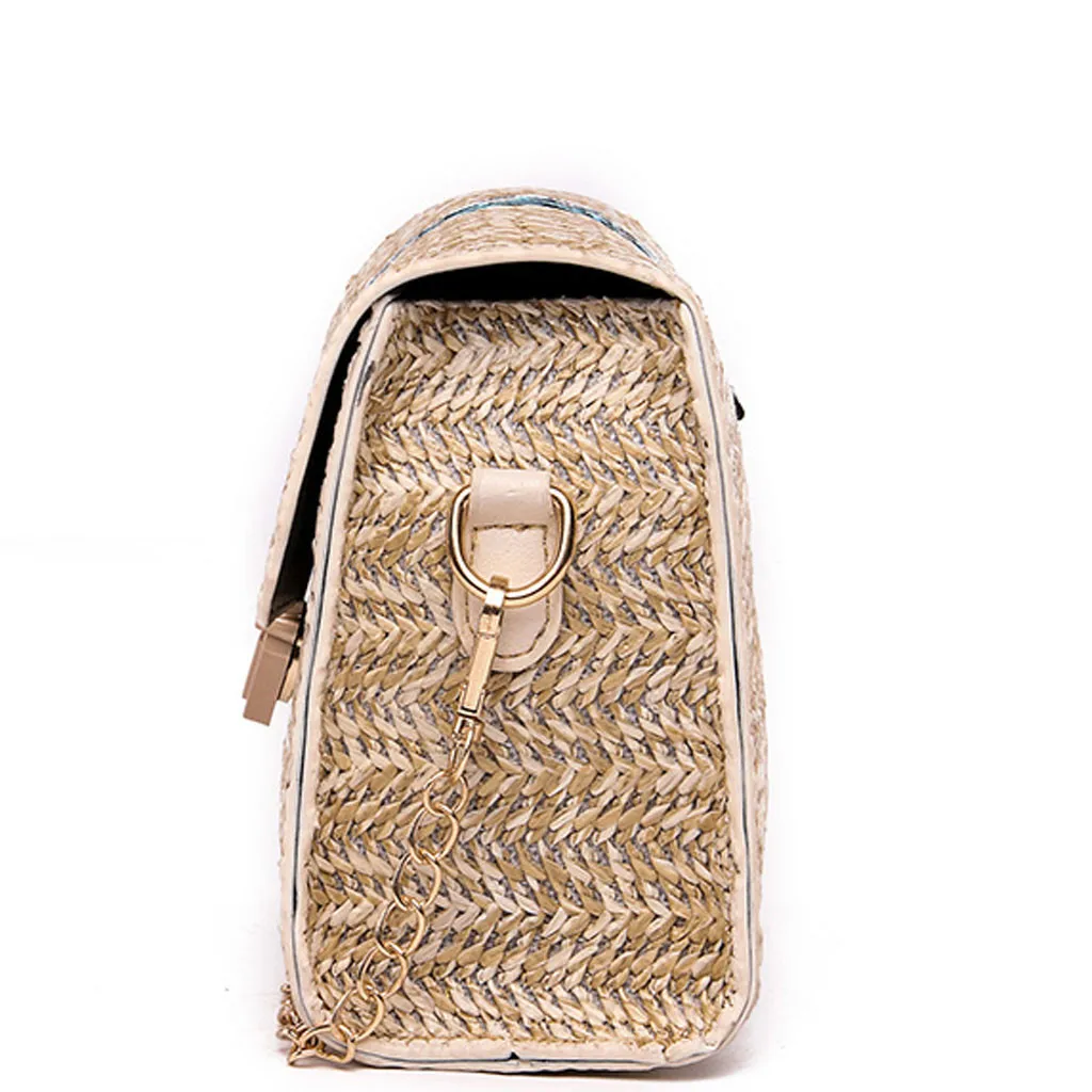 

2020 New Fashion Handbag Summer Retro Straw Bags For Women Metal Chain Strap Crossbody Bags Casual Messenger Shoulder Bag Bolsos