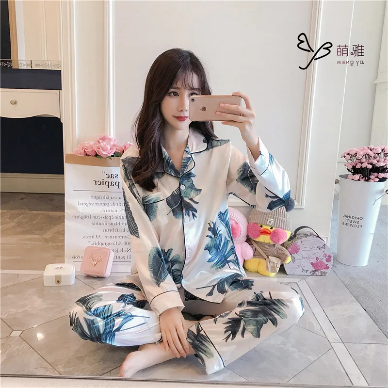 Женский Пижамный костюм из вискозы Кардиган с длинным рукавом двух предметов